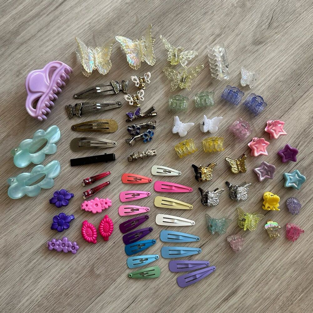 Vintage Y2K Assorted Butterfly & Flower Hair Clips & Barrettes 40+ Pieces
